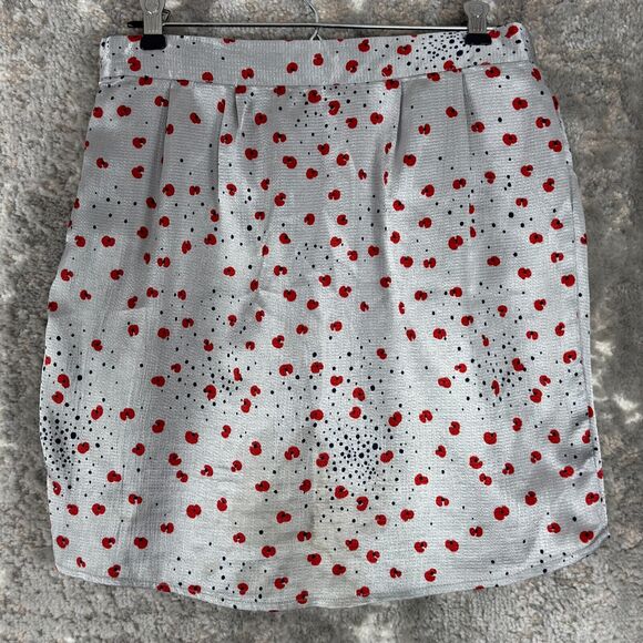 Tulle Sz XS Silver Metallic Floral Poppy Print Mini Skirt Preppy - Picture 3 of 9